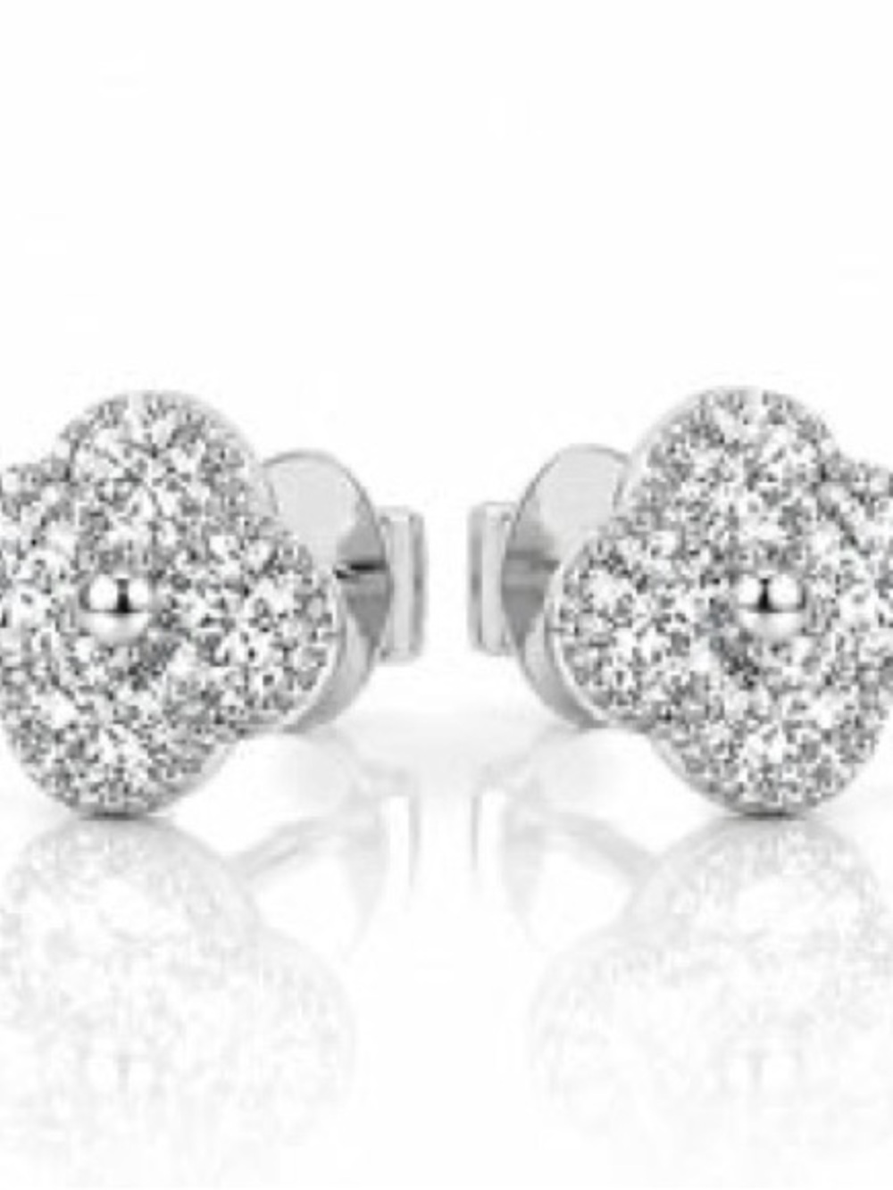 Sparkling Silver Flower Pave Stud Earrings - White